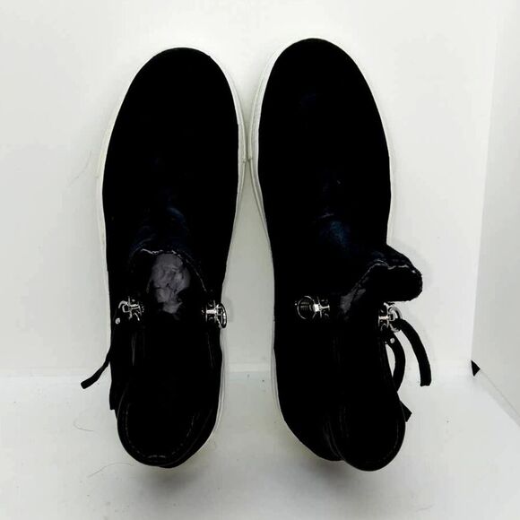 Zara Designer Women's Pre-owned Black Leather & Suede Hi-Top Sneakers- sz. 6 1/2 - Picture 3 of 6